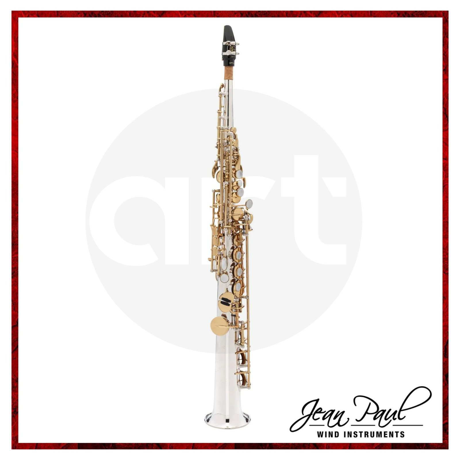 Saxofón Soprano Profesional Jean Paul SS-860SL con cuerpo plateado y teclas doradas